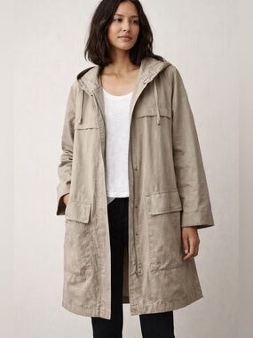 Eileen Fisher Organic Cotton Blend Hooded Jacket Coat Beige S Small
